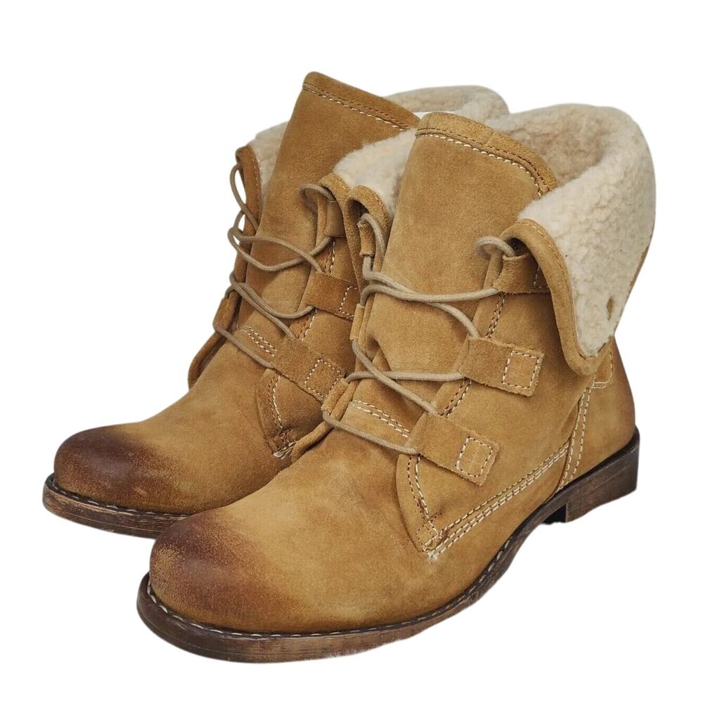 Tan Diba Shearling lace up Boots Sz 8